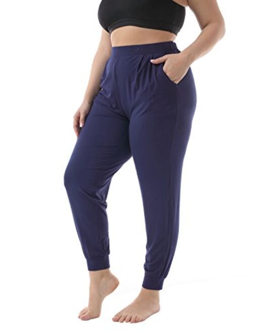 ZERDOCEAN Women's Plus Size Casual Stretchy Relaxed Long Lounge Pants with 2 Pockets