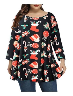 BELAROI Women Plus Size 3/4 Sleeve Comfy Tunic Tops Loose T-Shirt