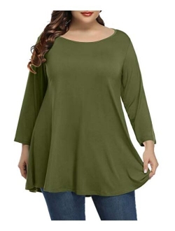 BELAROI Women Plus Size 3/4 Sleeve Comfy Tunic Tops Loose T-Shirt