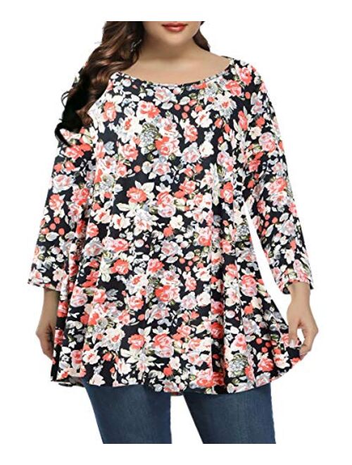 BELAROI Women Plus Size 3/4 Sleeve Comfy Tunic Tops Loose T-Shirt