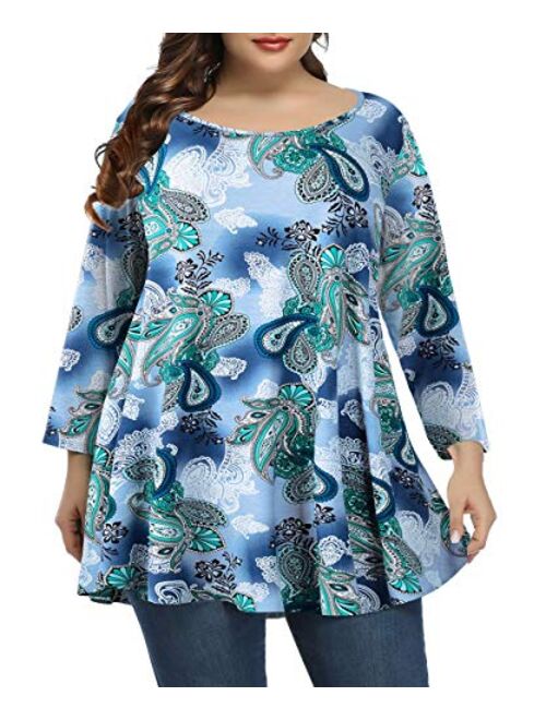 BELAROI Women Plus Size 3/4 Sleeve Comfy Tunic Tops Loose T-Shirt