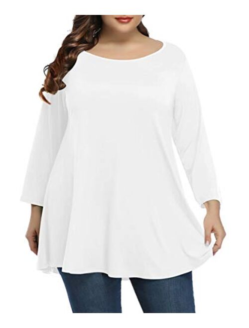 BELAROI Women Plus Size 3/4 Sleeve Comfy Tunic Tops Loose T-Shirt