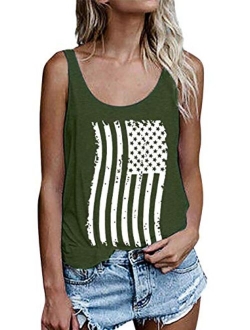 Umsuhu American Flag Graphic Tank Tops Tee Shirts Women 4th of July Patriotic Tank Tops Shirts Racerback