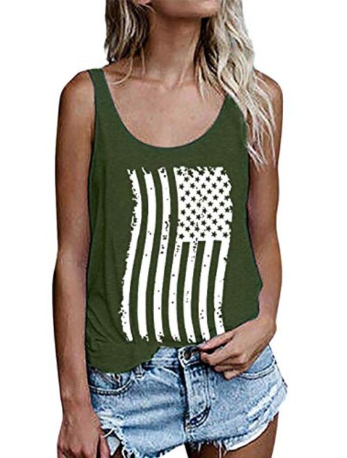 Umsuhu American Flag Graphic Tank Tops Tee Shirts Women 4th of July Patriotic Tank Tops Shirts Racerback