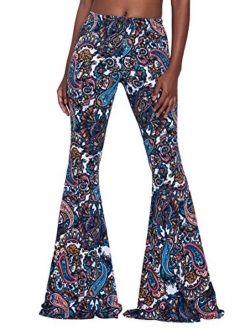 Herose Tall Ladies S-2XL Soft Pattern Bell Bottoms Floor Length Ethnic Boho Flared Pants