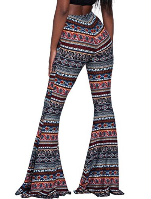 Herose Tall Ladies S-2XL Soft Pattern Bell Bottoms Floor Length Ethnic Boho Flared Pants