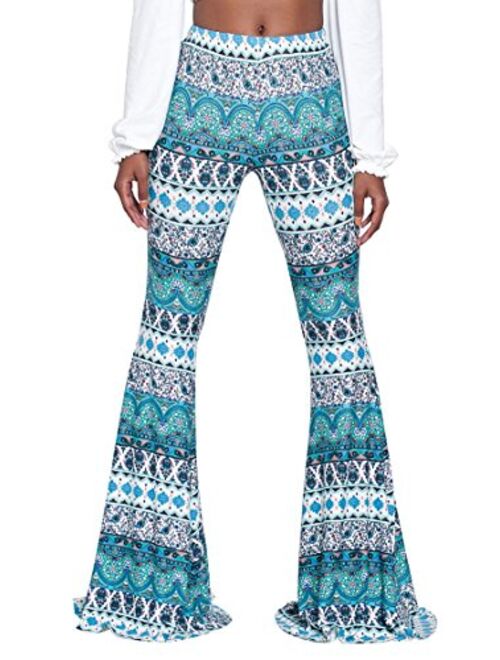 Herose Tall Ladies S-2XL Soft Pattern Bell Bottoms Floor Length Ethnic Boho Flared Pants