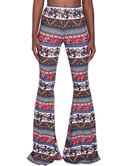 Herose Tall Ladies S-2XL Soft Pattern Bell Bottoms Floor Length Ethnic Boho Flared Pants