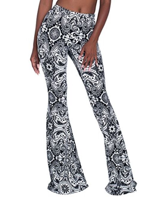 Herose Tall Ladies S-2XL Soft Pattern Bell Bottoms Floor Length Ethnic Boho Flared Pants