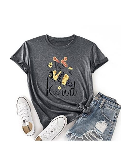 JTJFIT Women Flower Bee Kind T-Shirt Graphic T Shirt Short-Sleeved Girls Tee Top