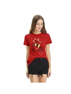 JTJFIT Women Flower Bee Kind T-Shirt Graphic T Shirt Short-Sleeved Girls Tee Top