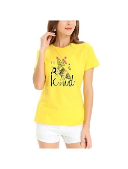 JTJFIT Women Flower Bee Kind T-Shirt Graphic T Shirt Short-Sleeved Girls Tee Top