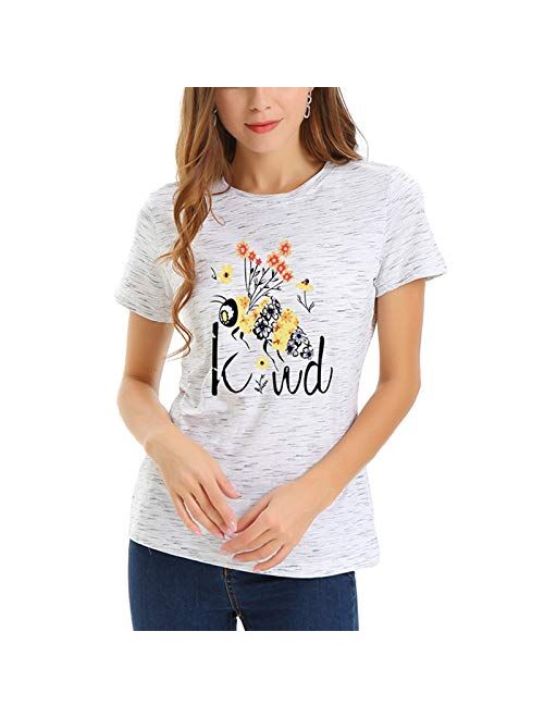 JTJFIT Women Flower Bee Kind T-Shirt Graphic T Shirt Short-Sleeved Girls Tee Top