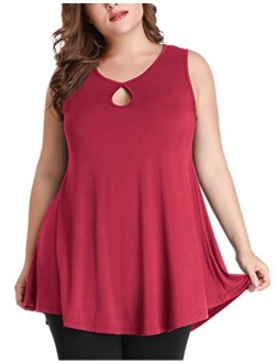 MONNURO Women's Plus Size Sleeveless Keyhole Summer Sexy Shirts Casual Loose Flowy Swing Tunic Tank Tops