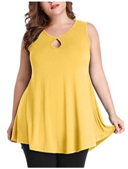 MONNURO Women's Plus Size Sleeveless Keyhole Summer Sexy Shirts Casual Loose Flowy Swing Tunic Tank Tops