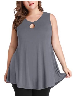 MONNURO Women's Plus Size Sleeveless Keyhole Summer Sexy Shirts Casual Loose Flowy Swing Tunic Tank Tops