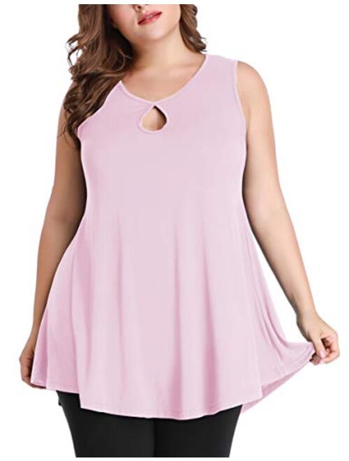 MONNURO Women's Plus Size Sleeveless Keyhole Summer Sexy Shirts Casual Loose Flowy Swing Tunic Tank Tops