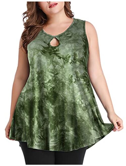 MONNURO Women's Plus Size Sleeveless Keyhole Summer Sexy Shirts Casual Loose Flowy Swing Tunic Tank Tops