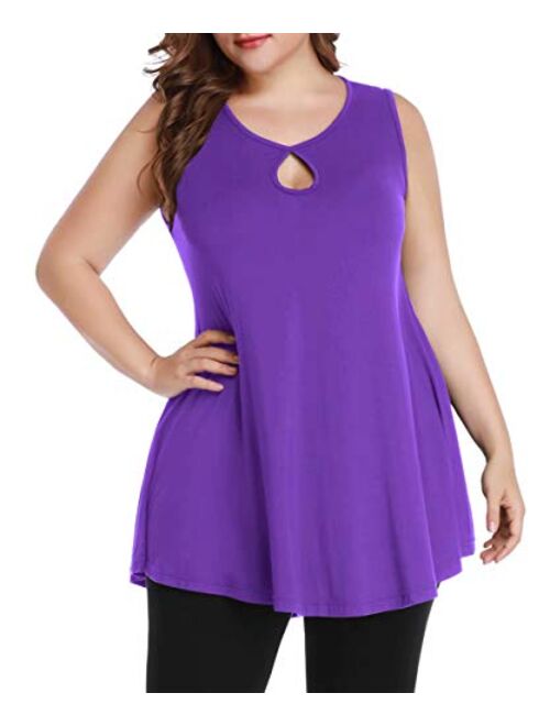 MONNURO Women's Plus Size Sleeveless Keyhole Summer Sexy Shirts Casual Loose Flowy Swing Tunic Tank Tops