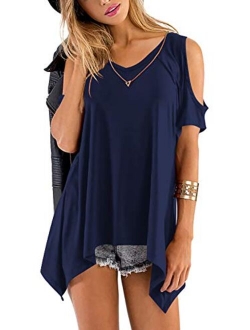 Beluring Womens Cold Shoulder Tunic Tops Short Sleeve Blouse Shirts for Summer