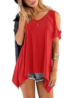 Beluring Womens Cold Shoulder Tunic Tops Short Sleeve Blouse Shirts for Summer
