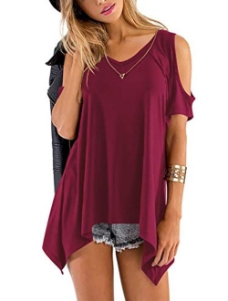 Beluring Womens Cold Shoulder Tunic Tops Short Sleeve Blouse Shirts for Summer