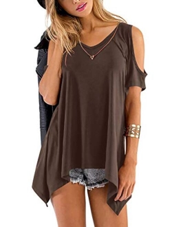 Beluring Womens Cold Shoulder Tunic Tops Short Sleeve Blouse Shirts for Summer