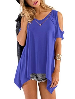 Beluring Womens Cold Shoulder Tunic Tops Short Sleeve Blouse Shirts for Summer