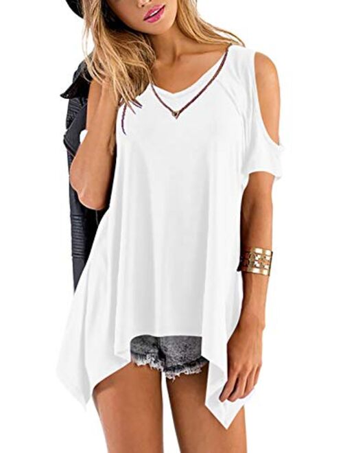 Beluring Womens Cold Shoulder Tunic Tops Short Sleeve Blouse Shirts for Summer