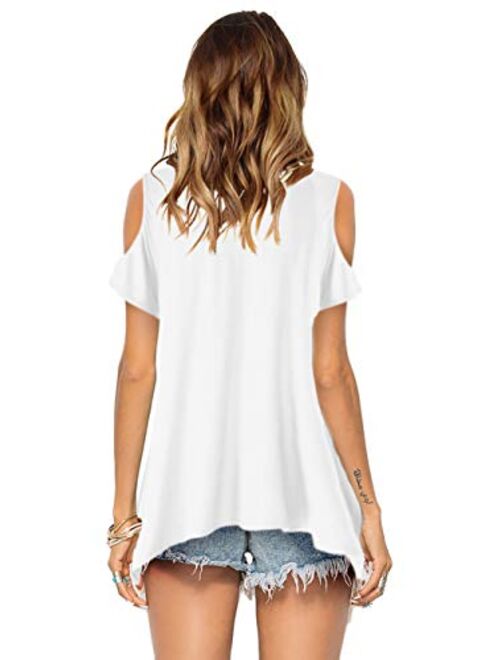 Beluring Womens Cold Shoulder Tunic Tops Short Sleeve Blouse Shirts for Summer