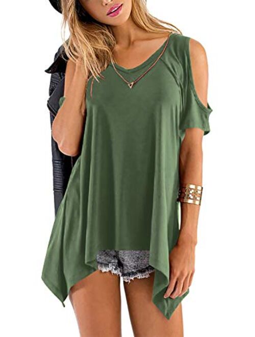 Beluring Womens Cold Shoulder Tunic Tops Short Sleeve Blouse Shirts for Summer