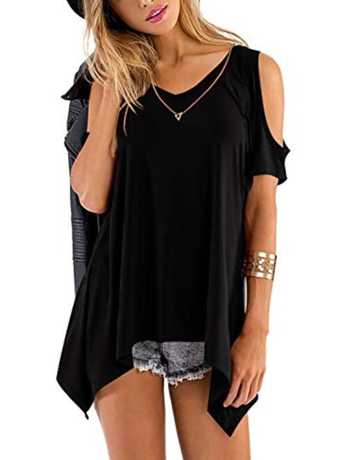 Beluring Womens Cold Shoulder Tunic Tops Short Sleeve Blouse Shirts for Summer