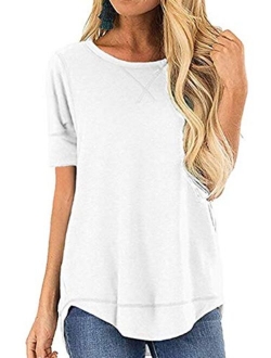 TEMOFON Women's Top Summer Short Sleeve Tops Crew Neck Casual Loose T-Shirts Blouse Tunic S-2XL