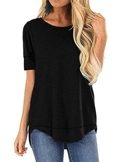 TEMOFON Women's Top Summer Short Sleeve Tops Crew Neck Casual Loose T-Shirts Blouse Tunic S-2XL