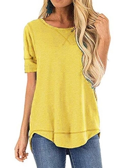 TEMOFON Women's Top Summer Short Sleeve Tops Crew Neck Casual Loose T-Shirts Blouse Tunic S-2XL