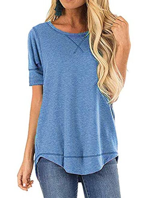 TEMOFON Women's Top Summer Short Sleeve Tops Crew Neck Casual Loose T-Shirts Blouse Tunic S-2XL