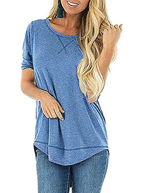 TEMOFON Women's Top Summer Short Sleeve Tops Crew Neck Casual Loose T-Shirts Blouse Tunic S-2XL