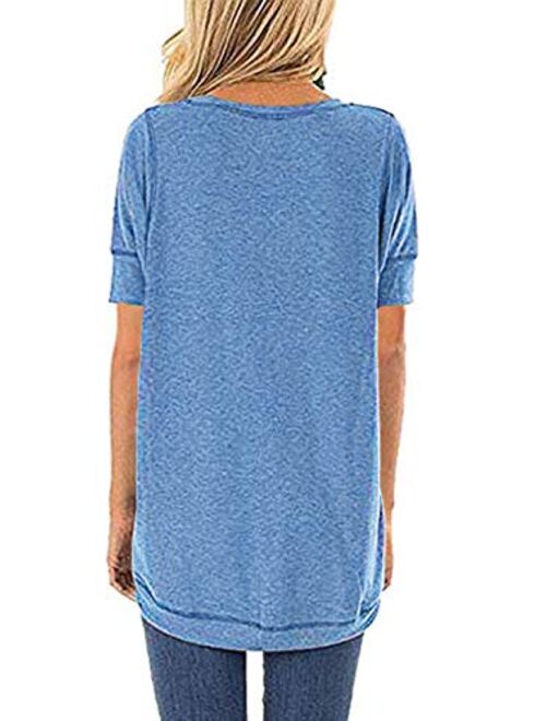 TEMOFON Women's Top Summer Short Sleeve Tops Crew Neck Casual Loose T-Shirts Blouse Tunic S-2XL