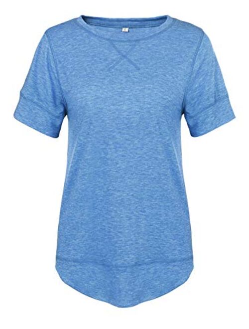 TEMOFON Women's Top Summer Short Sleeve Tops Crew Neck Casual Loose T-Shirts Blouse Tunic S-2XL