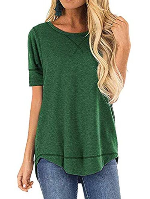 TEMOFON Women's Top Summer Short Sleeve Tops Crew Neck Casual Loose T-Shirts Blouse Tunic S-2XL