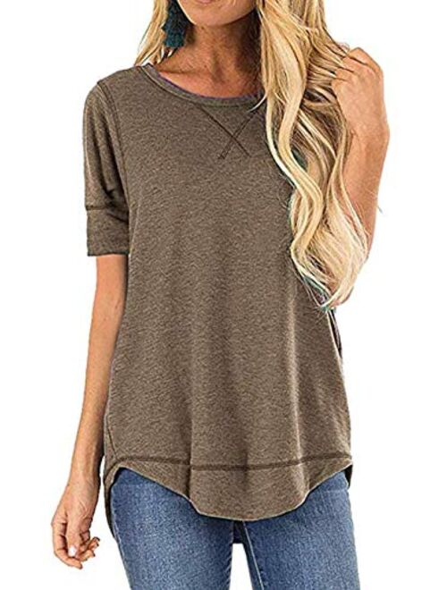 TEMOFON Women's Top Summer Short Sleeve Tops Crew Neck Casual Loose T-Shirts Blouse Tunic S-2XL