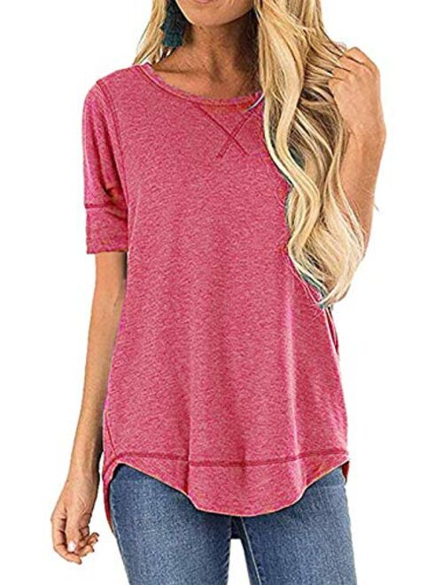 TEMOFON Women's Top Summer Short Sleeve Tops Crew Neck Casual Loose T-Shirts Blouse Tunic S-2XL