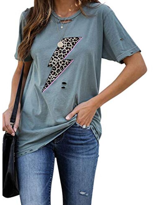 AlvaQ Womens Summer Loose Crewneck Short Sleeve Tops Graphic Print Shirts S-XXL