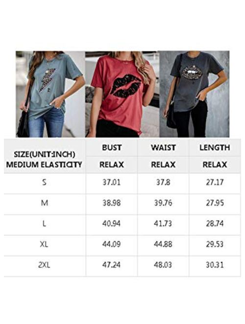 AlvaQ Womens Summer Loose Crewneck Short Sleeve Tops Graphic Print Shirts S-XXL