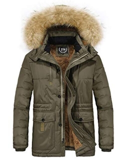 JYG Men's Winter Thicken Coat Faux Fur Lined Jacket with Removable Hood