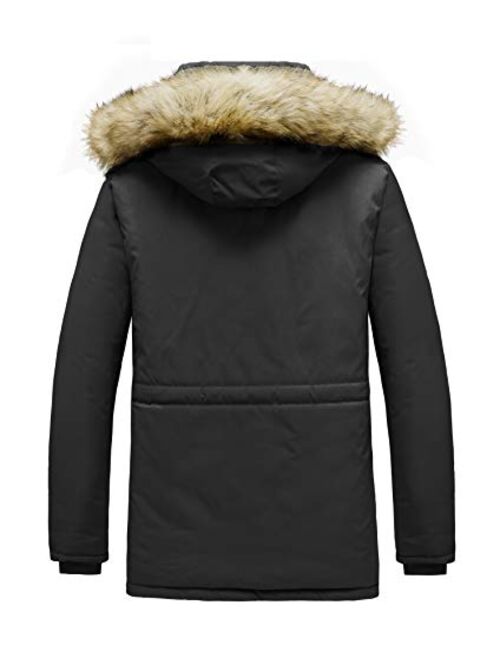 JYG Men's Winter Thicken Coat Faux Fur Lined Jacket with Removable Hood