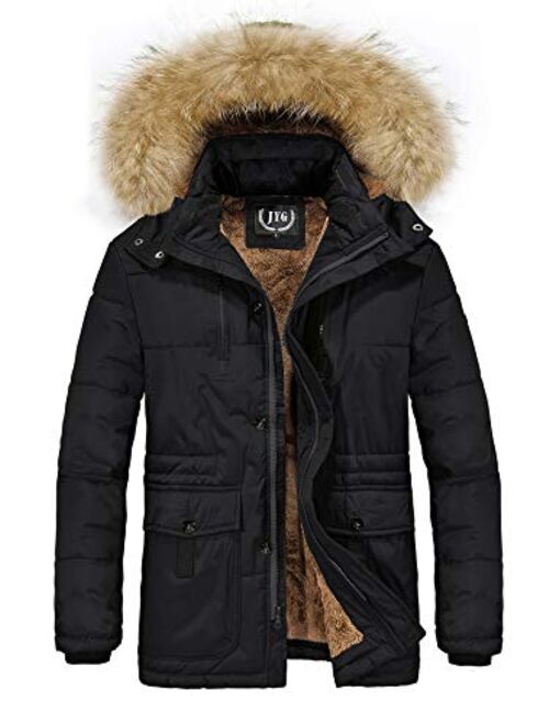 JYG Men's Winter Thicken Coat Faux Fur Lined Jacket with Removable Hood