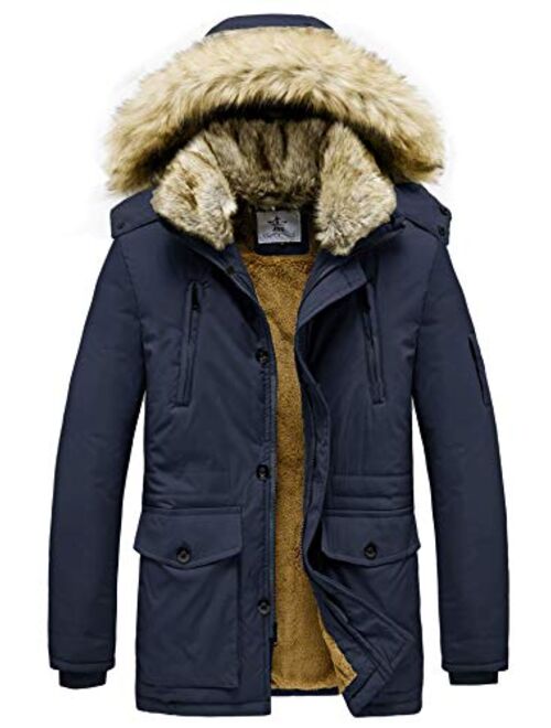 JYG Men's Winter Thicken Coat Faux Fur Lined Jacket with Removable Hood