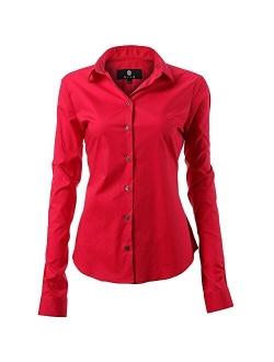 diig Dress Shirt for Women - Long Sleeve Women Tops Blouses, White Red XS M 2 XL