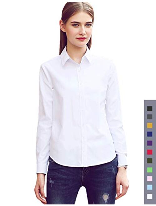 diig Dress Shirt for Women - Long Sleeve Women Tops Blouses, White Red XS M 2 XL